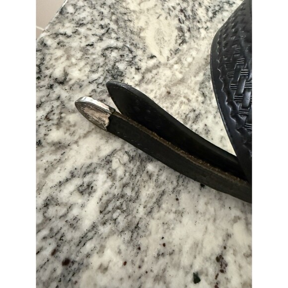 Vtg 90s Nocona Leather Belt 32 Black Silver Buckle Western Floral 1in Cowboy - Picture 5 of 5